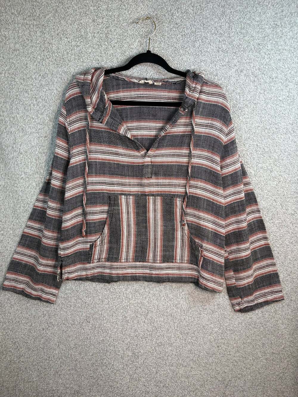 ROXY XL Baja Hoodie Striped Boho Surfer Coastal Woven Cotton Pullover